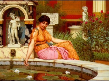ユリの池 1901年 新古典主義の女性 ジョン・ウィリアム・ゴッドワード Oil Paintings